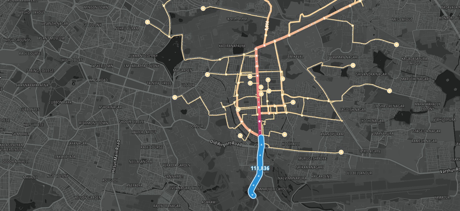 In August 2024, 1.11 lakh trips entered Indiranagar from the south