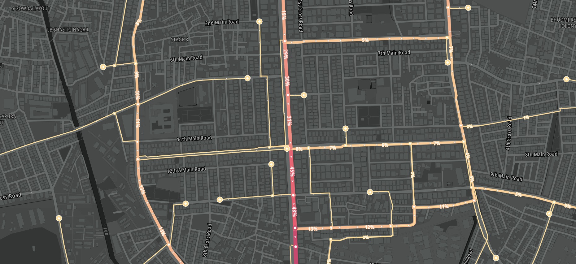 Many vehicles entered 100ft Road from 12th Main and 6th Main